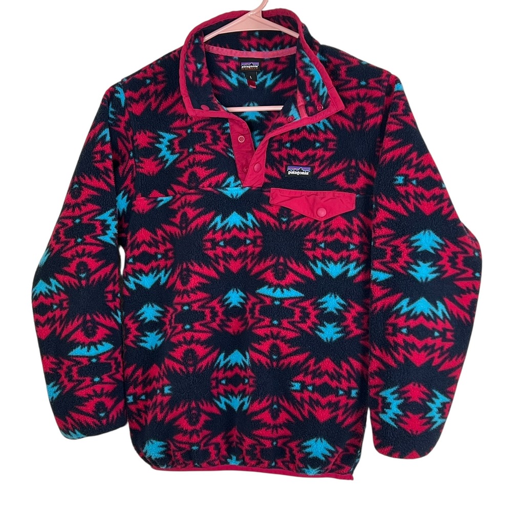 Patagonia Synchilla‎ Snap-T Fleece Pullover Aztec Print Button Up Girls L (12)